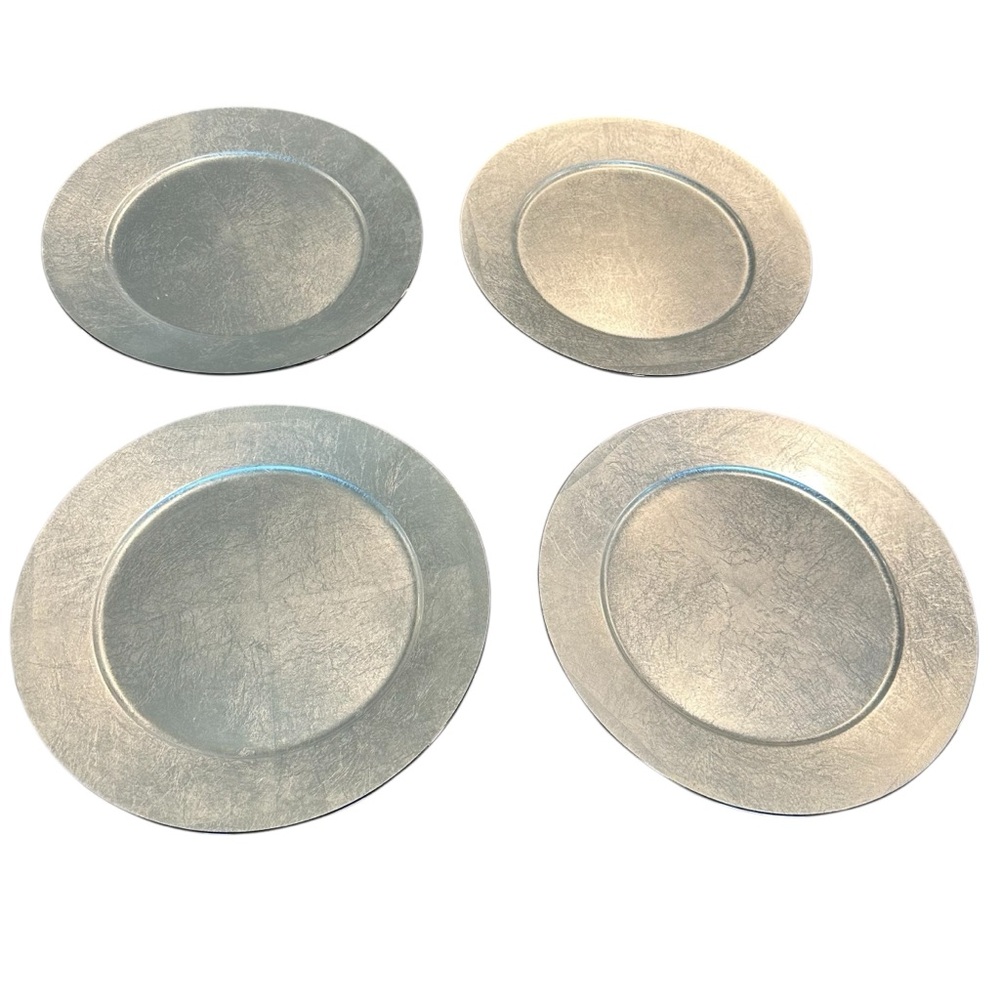 Sasaki Lacquerware by Charles Roberts Silver Charger Plates Set -4